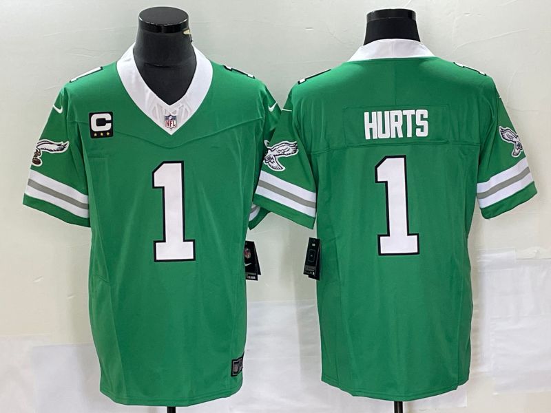 Men Philadelphia Eagles 1 Hurts Green Nike Throwback Vapor Limited NFL Jersey2